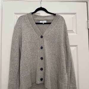 L'Academie Gray Ribbed Knit Cardigan Sweater